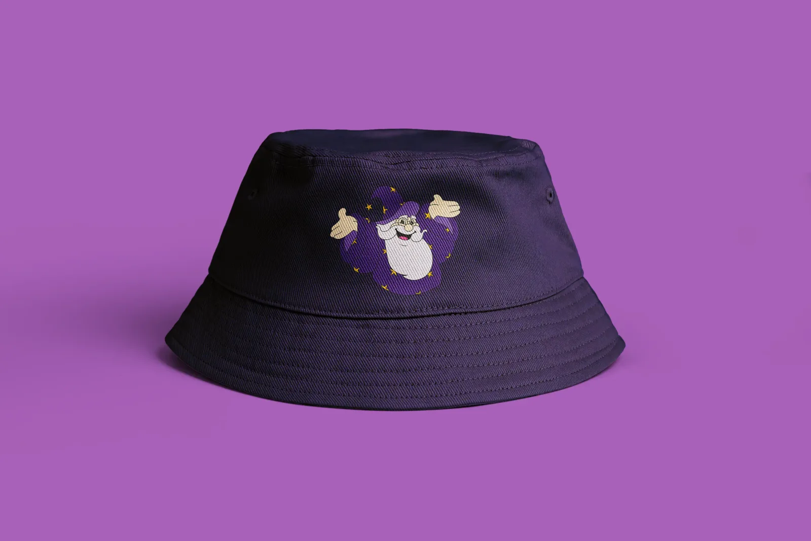 Enchanted kingdom bucket hat with eldar the wizard illustration