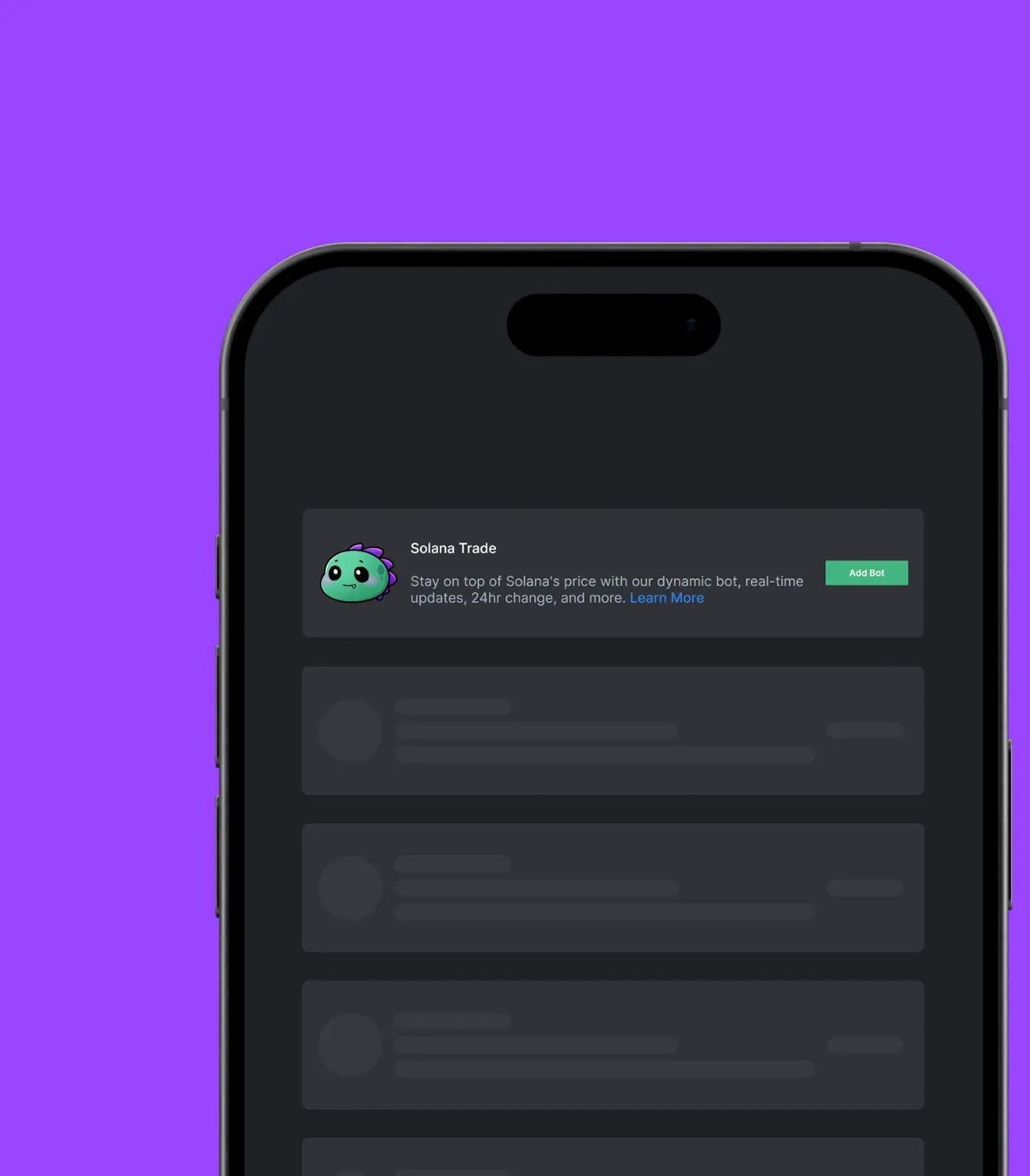 Solana trade add discord bot phone mockup